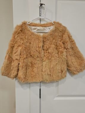 Plush Short Real Rabbit Fur Jacket in Camel